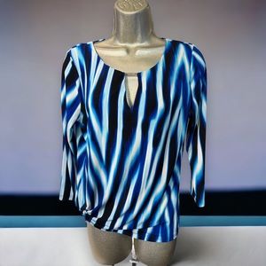 Calvin Klein women's top keyhole neckline watercolor blues poly spandex stretch